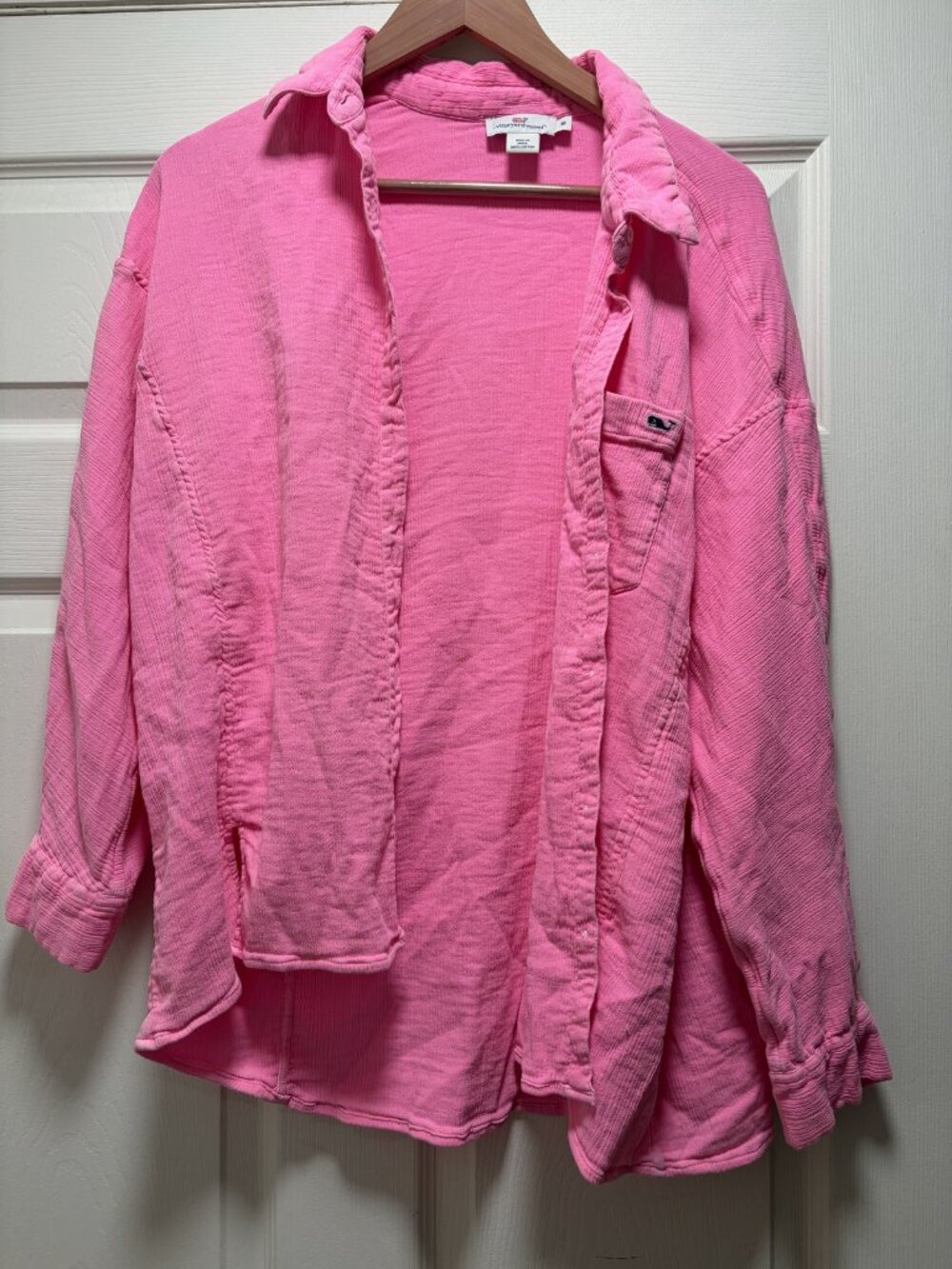 VINEYARD VINES Hot Pink Gauze Button Down Oversized Preppy‎ Shirt Size 16